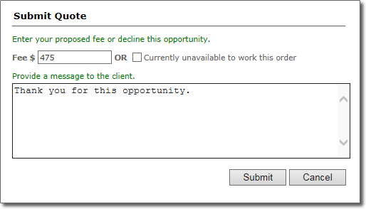 2226 Submitting A Fee Quote